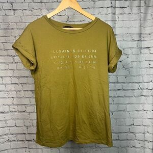 All Saints   Cotton Graphic Tee In Khaki Green  XS /S